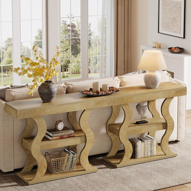 Console Table for Entryway, 3-Tier Wood Sofa Table with Storage Shelves for Living Room, Hallway, Foyer, Entrance