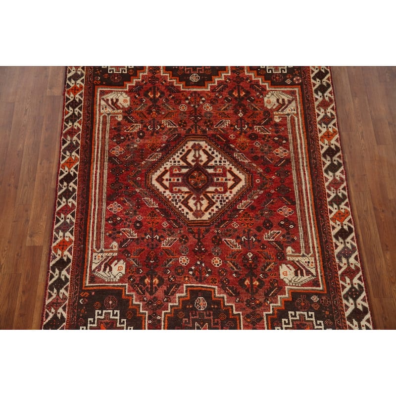 Qashqai Persian Vintage Area Rug Hand-Knotted Wool Carpet - 5'2"x 8'0"