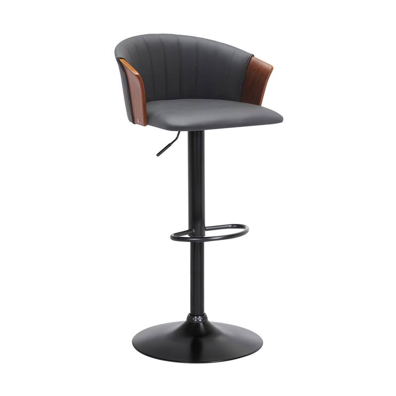 Lydia Upholstered Adjustable Wood Bar Stool with Black Metal Base