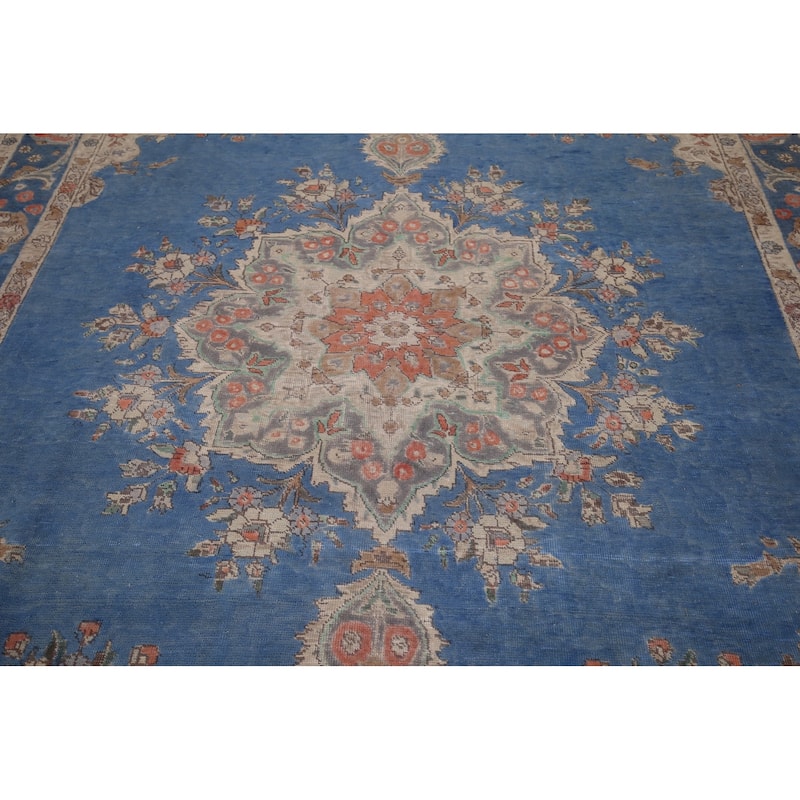 Tabriz Vintage Persian Rug Hand-Knotted Blue Wool Carpet - 8'4" x 11'3"