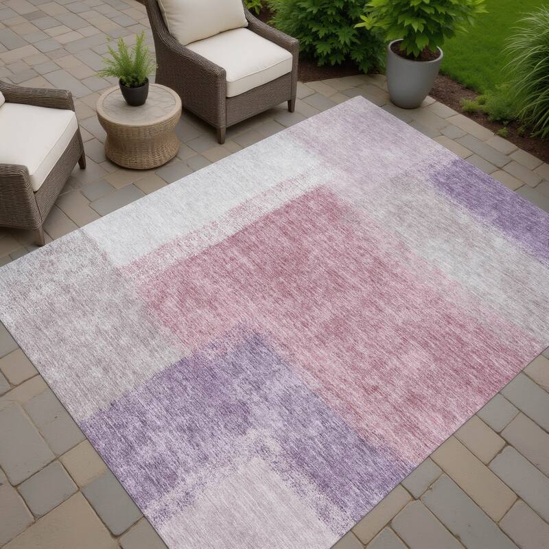 Machine Washable Indoor/ Outdoor Solid Contemporary Chantille Rug - Blush - 5' x 7'6"