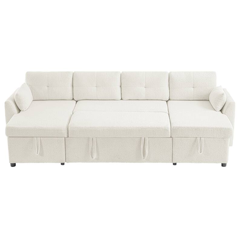107" U-Shaped Sleeper Sectional Sofa with Storage & USB Ports - Modern Convertible Sofa Bed for Living Room