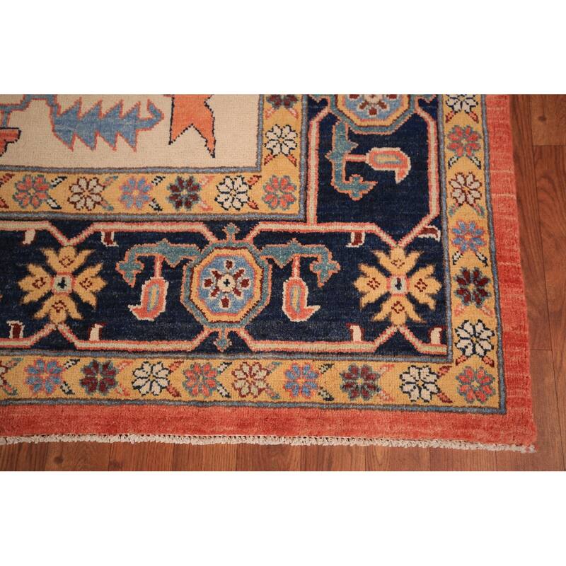 Vegetable Dye Orange Heriz Oriental Area Rug Handmade Wool Carpet - 8'11" x 11'4"