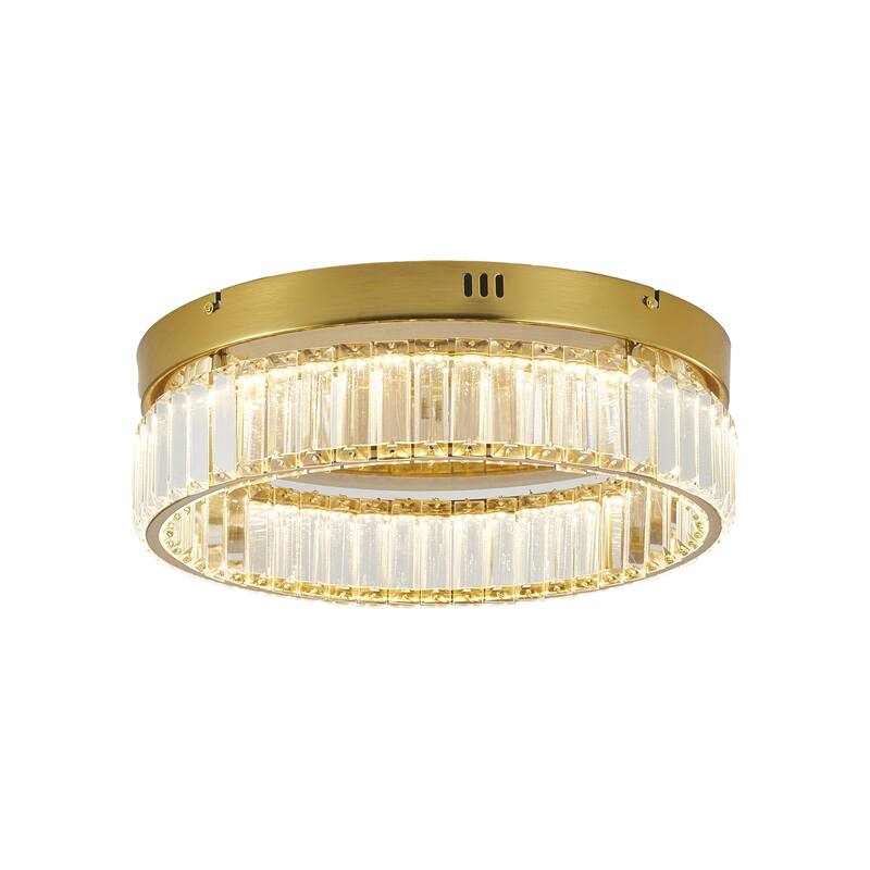1-Light Brass Dimmable LED Flush Mount With Clear Crystals