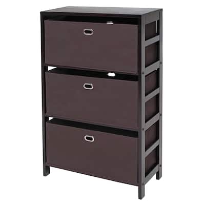 Torino 3-Pc Storage Shelf with 2 Foldable Fabric Baskets, Espresso and Chocolate - 25.2 x 11.22 x 42 inches
