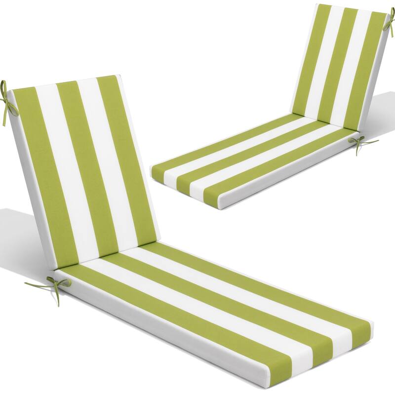 Outdoor Patio Chaise Lounge Chair Cushion - 2PCS - Green&White - 71.65 inches long