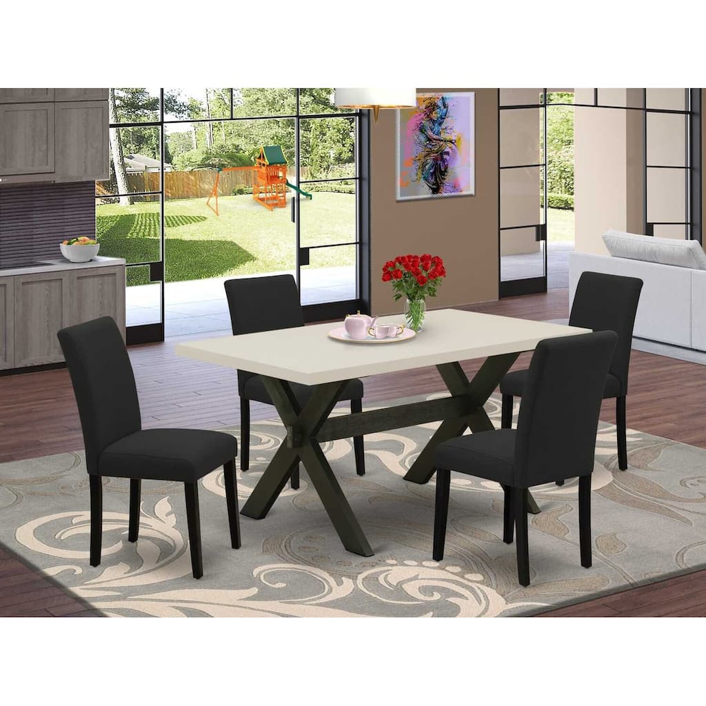 HomeStock 5-Pc Rectangle Natural Oak Finish Solid Wood Top Dining Table with 4 Upholstered Chairs