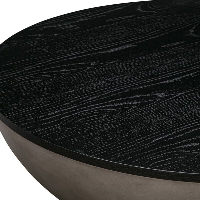 48 Inch Round Coffee Table with Wood Top and Concrete Base, Black Brushed