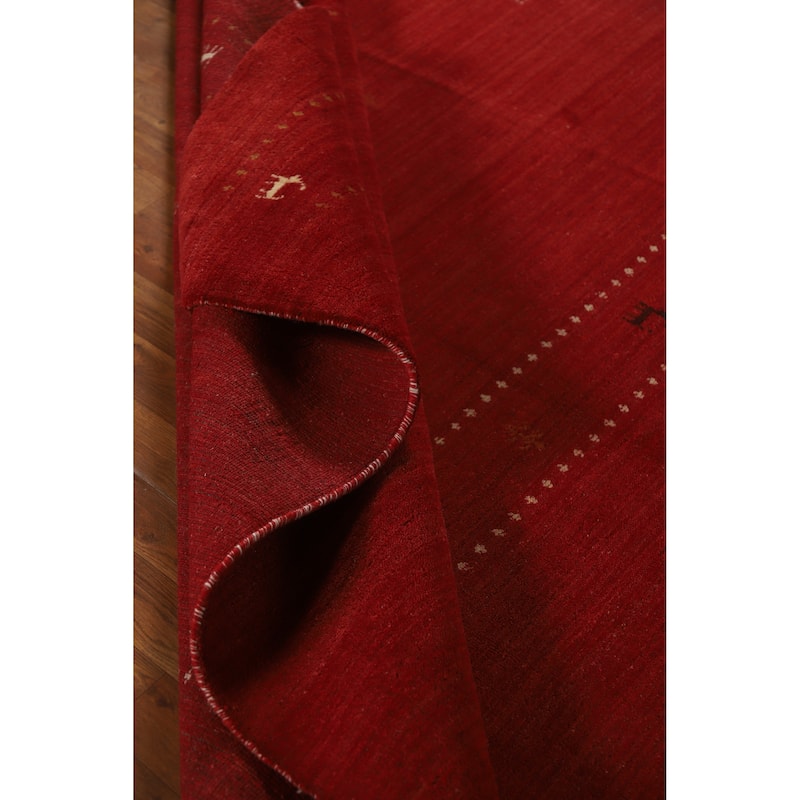 Red Gabbeh Indian Area Rug Hand-Knotted Oriental Wool Carpet - 6'8" x 9'8"