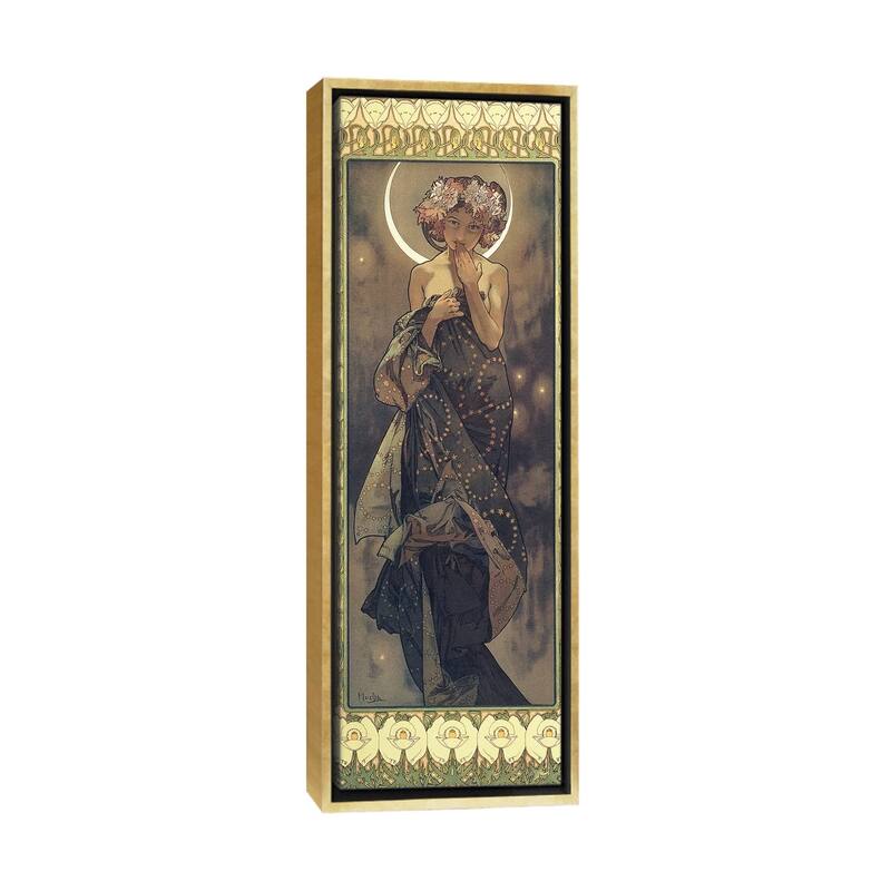 iCanvas "The Moon and the Stars- The Moon, 1902 " by Alphonse Mucha Framed Canvas Print - Gold - 36x12