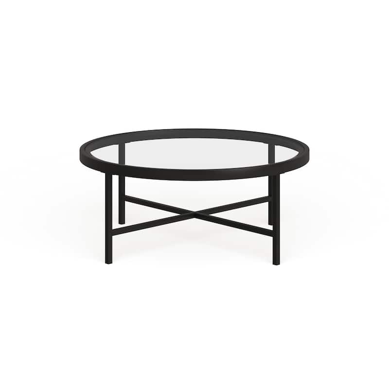 Xivil Contemporary Round Glass Top Steel Coffee Table