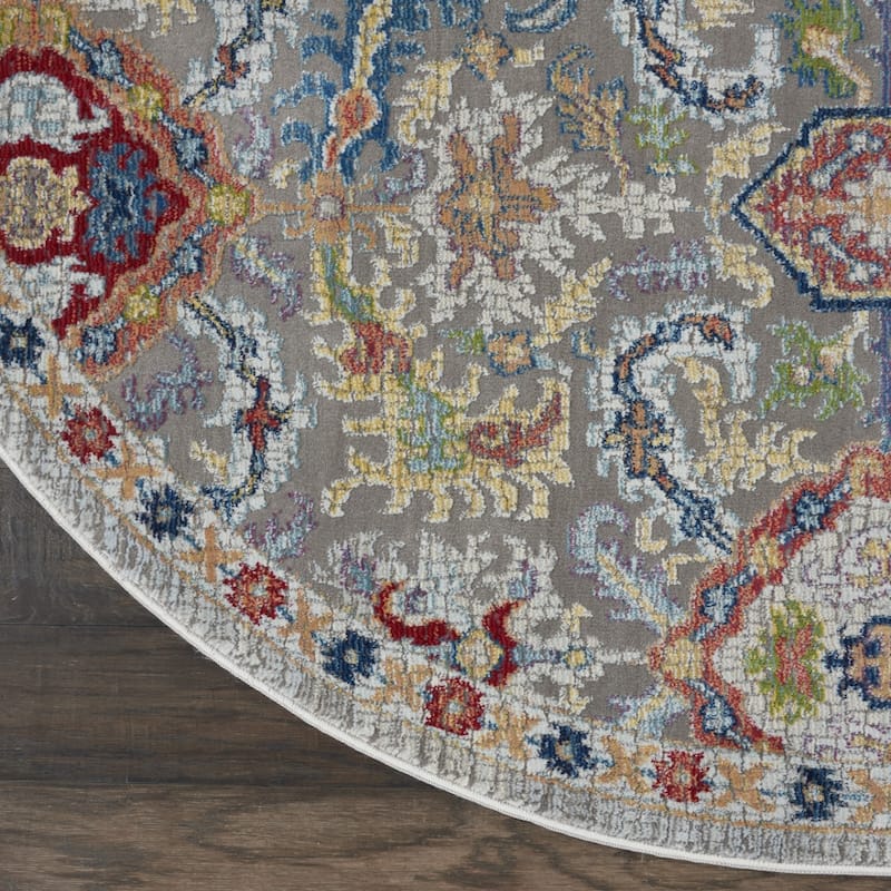 Power Loomed Distressed Geometric Floral Traditional Non Skid Area Rug - 48' X '48' X '0.5