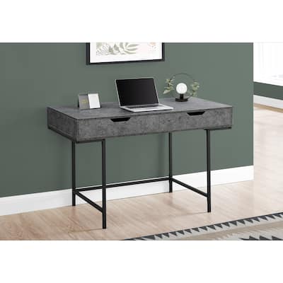 Modern Computer Desk with 2 Drawers & Metal Base