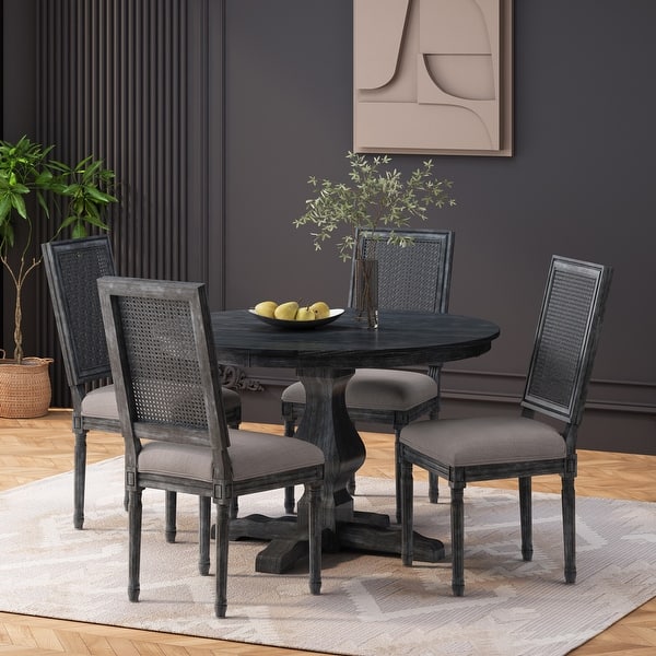 slide 2 of 64, Remuda Wood and Cane Upholstered 5 Piece Circular Dining Set by Christopher Knight Home Gray