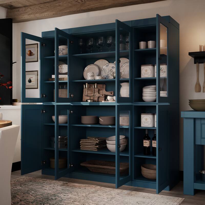 Palace Imports 100% Solid Wood 65" Pantry Cabinet with Clear Glass, Shaker Doors and Adjustable Shelves