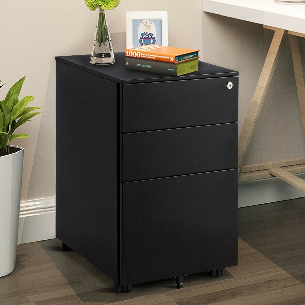 Shop Costway 3 Drawer Filing Cabinet Locking Pedestal Under Desk