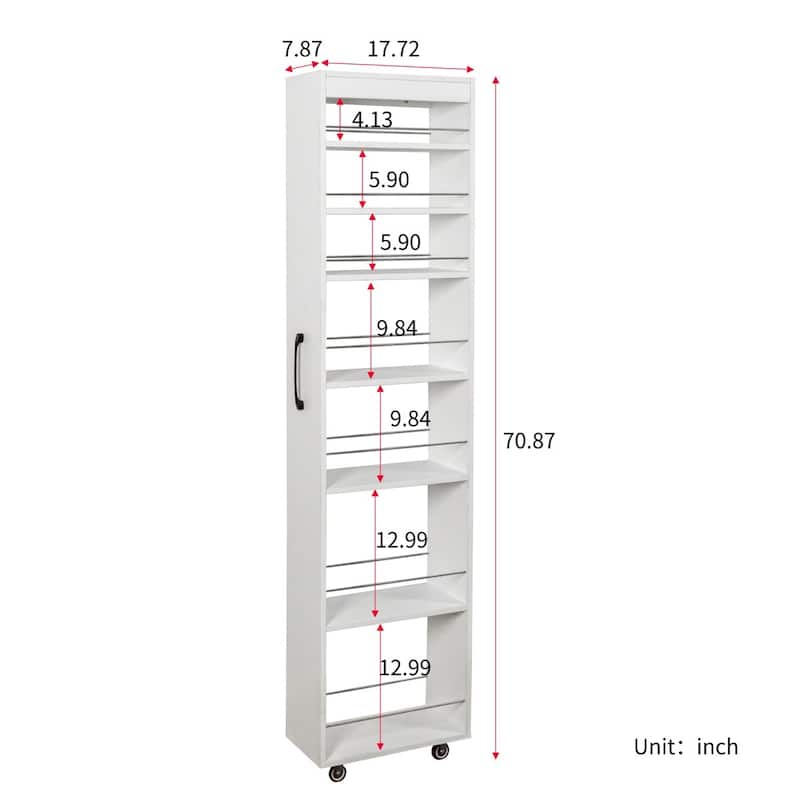 7 Tier Multi-functional Pull-out Storage Single-sided Open Shelf with Casters