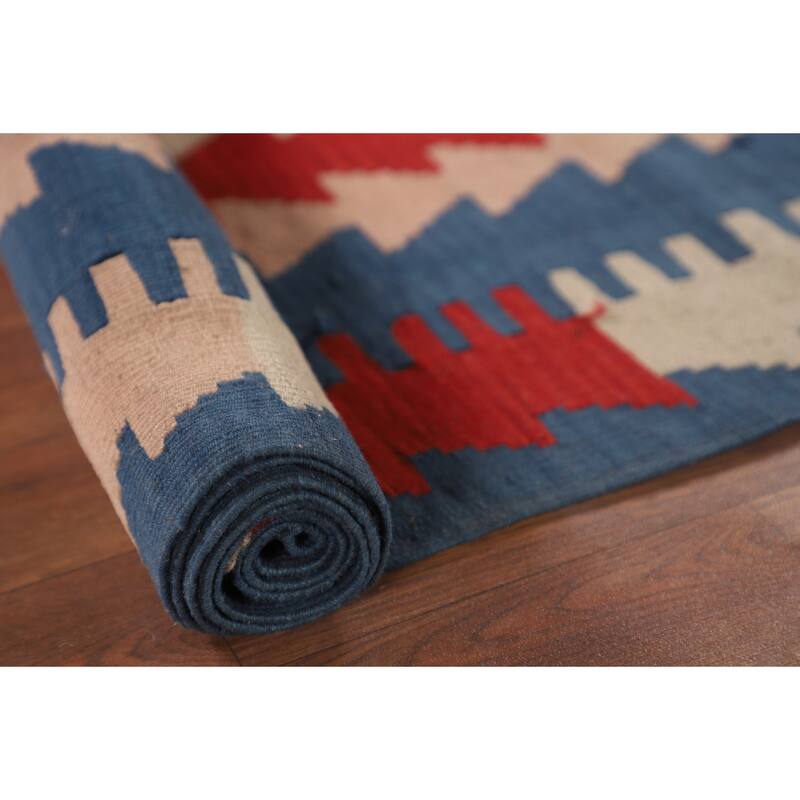 Kilim Shiraz Persian Vintage Runner Rug Flatweave Wool Carpet - 2'10"x 11'3"