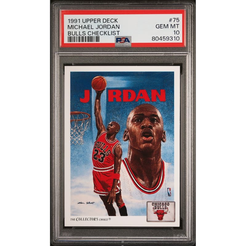 Michael Jordan 1991 Upper Deck Bulls Checklist Basketball Card #75 Graded PSA 10 - 8'6" x 11'6"