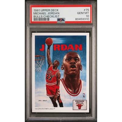 Michael Jordan 1991 Upper Deck Bulls Checklist Basketball Card #75 Graded PSA 10 - 8'6" x 11'6"