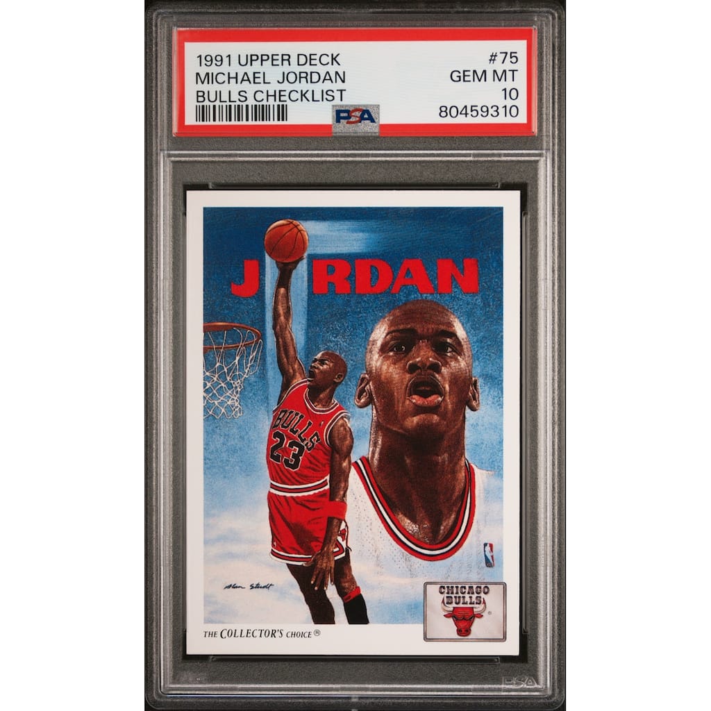 Michael Jordan 1991 Upper Deck Bulls Checklist Basketball Card #75 Graded PSA 10 - 8'6" x 11'6"