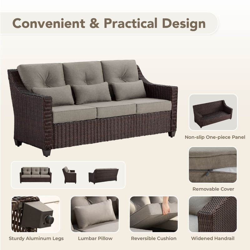 Murphy Outdoor Wicker Patio Outdoor Sofa Swivel Chair Coffee Table