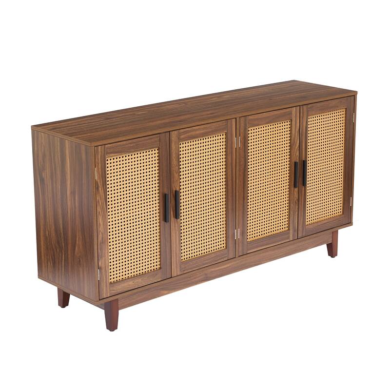 Rattan Accent Cabinet Storage Sideboard Buffet with 4 Doors