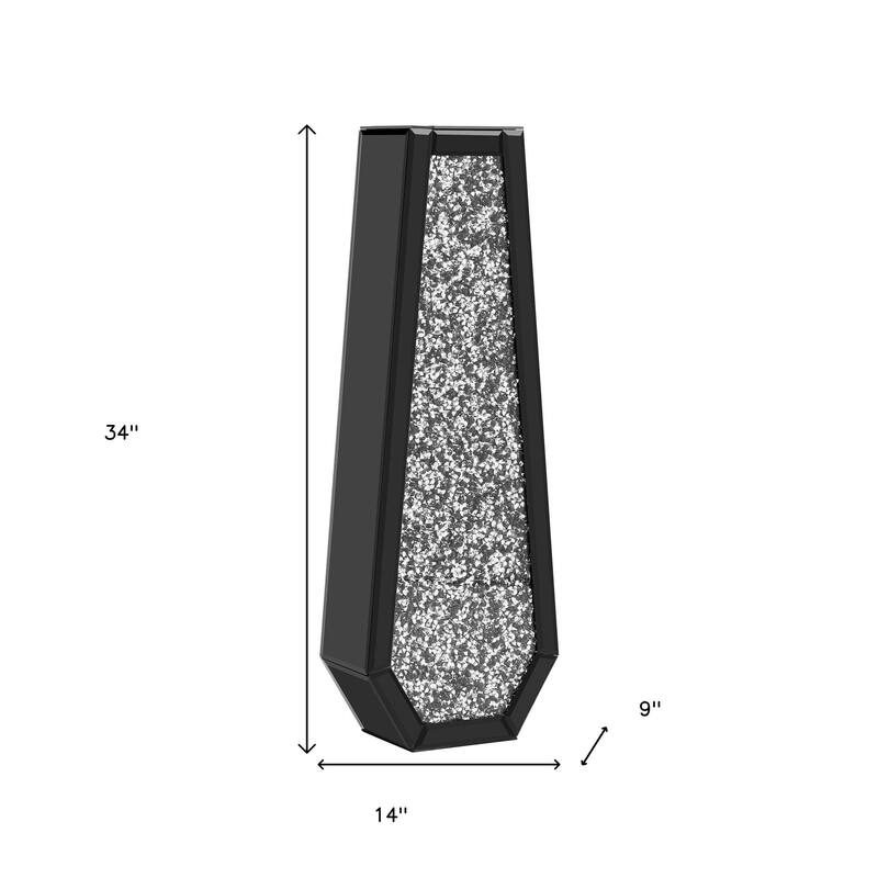 30" Black Mirrored Glass Floor Vase With Faux Crystals - 5.31