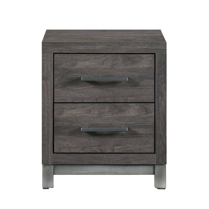 Deena 2 Drawer Nightstand, 25 Inch, Brown Gray Melamine Veneer