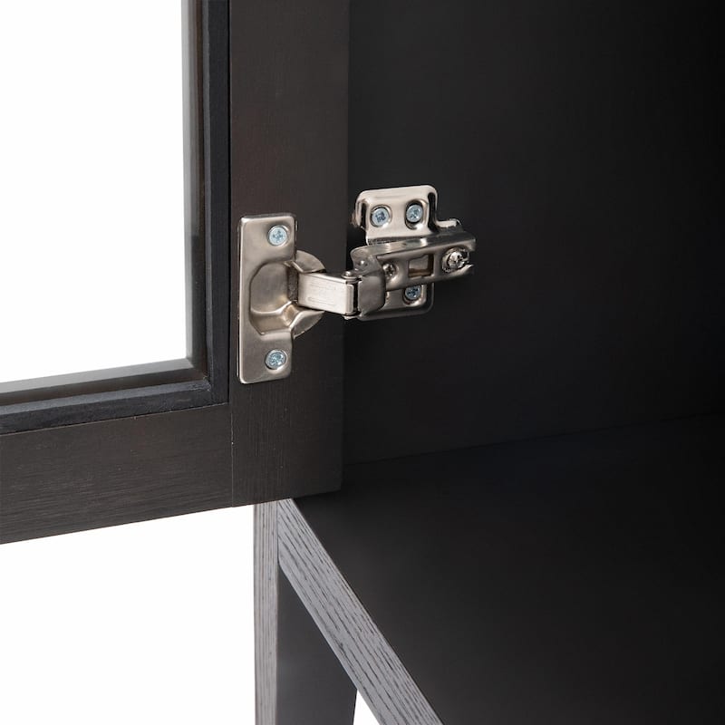 Three-Glass-Door Wood Storage Cabinet with Adjustable Shelf