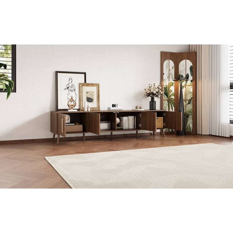 78" Modern TV Stand for TVs up to 85", Media Console with Doors & Solid Wood Legs, Entertainment Center with Storage