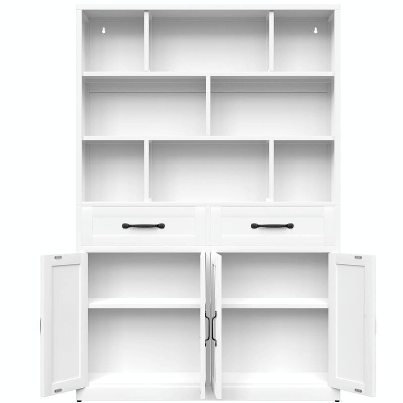 71" Tall Metal Bookcase with 2 Doors, 2 Drawers and Open Shelves