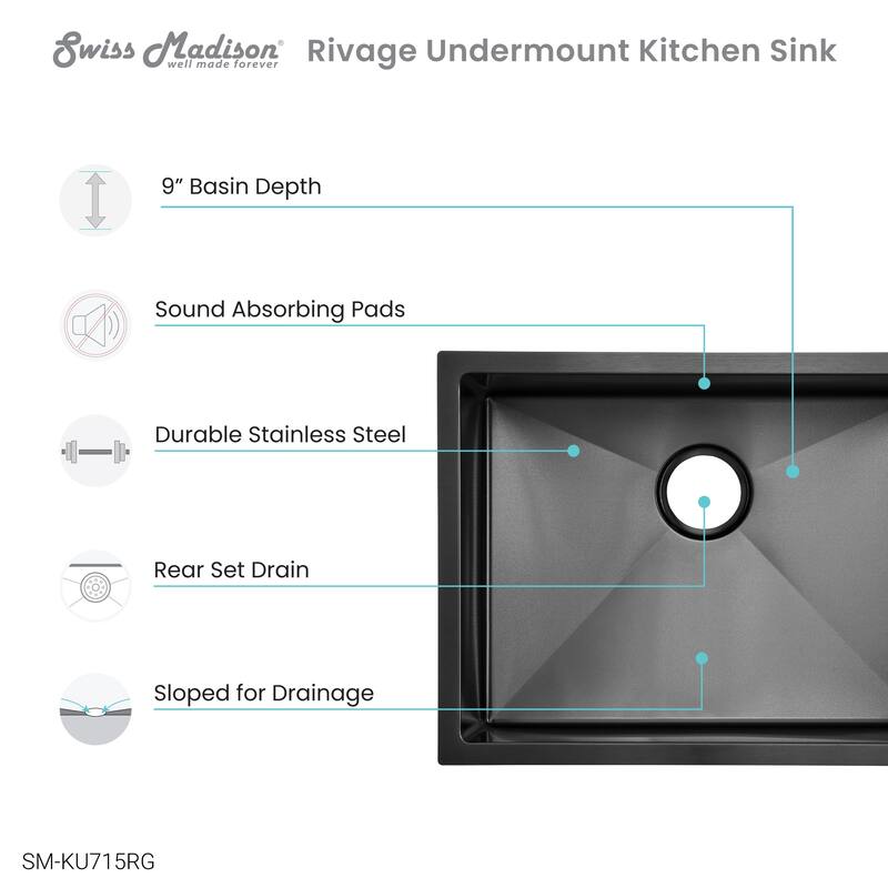 Rivage 23 x 18 Stainless Steel, Single Basin, Undermount Kitchen Sink