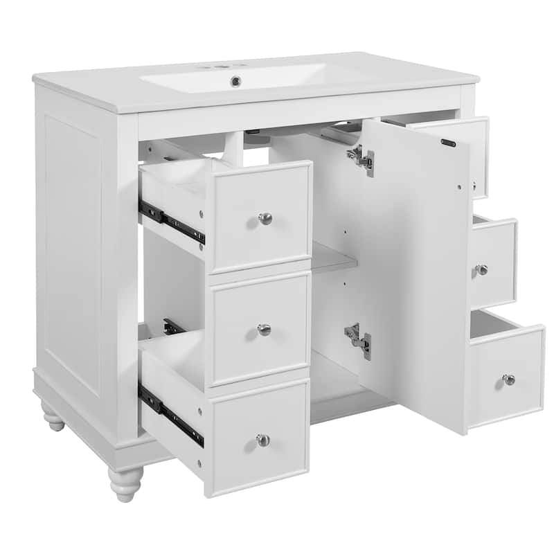 GDFStudio - Mario 36" Bathroom Vanity Cabinet with 4 Drawers and 1 Soft-Close Door