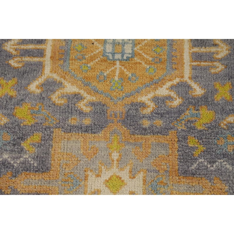 Hand Knotted Oriental 100% Wool Carpet Transitional Geometric Greys & Charcoal Khotan Runner Rug - 9' 8'' X 2' 6''