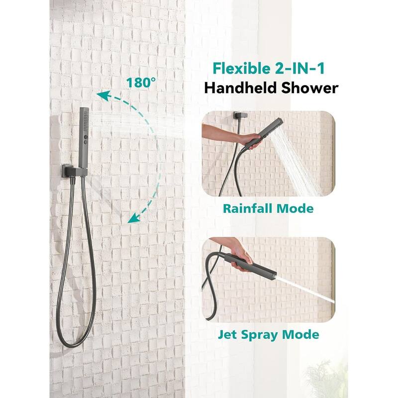 Lefton Shower System in Fahrenheit Display, 10” Overhead Shower Head with Handheld Spray Showerhead and Bathtub Faucet, SSWM2502