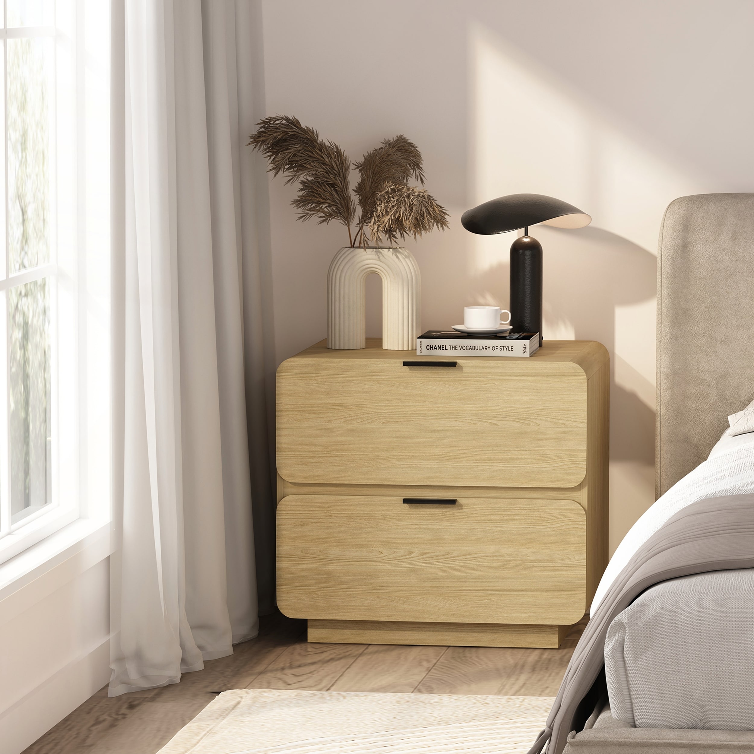 2-Drawer Nightstand with Spacious Storage and Modern Design for Bedside Use and Living Room Decor.