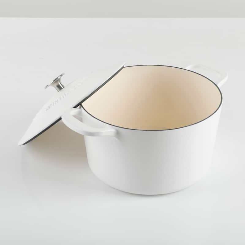 Martha Stewart Gatwick 7 QT Enamel Cast Iron Dutch Oven - Matte White