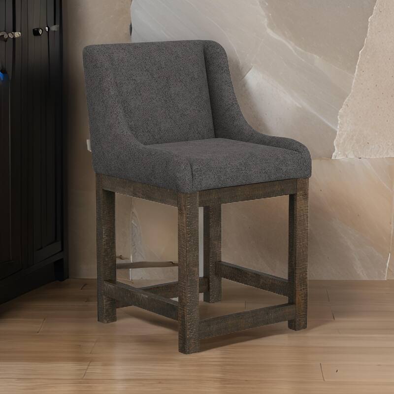 Lamy Counter Height Chair, Curved Arms, Compact, Rich Gray Polyester