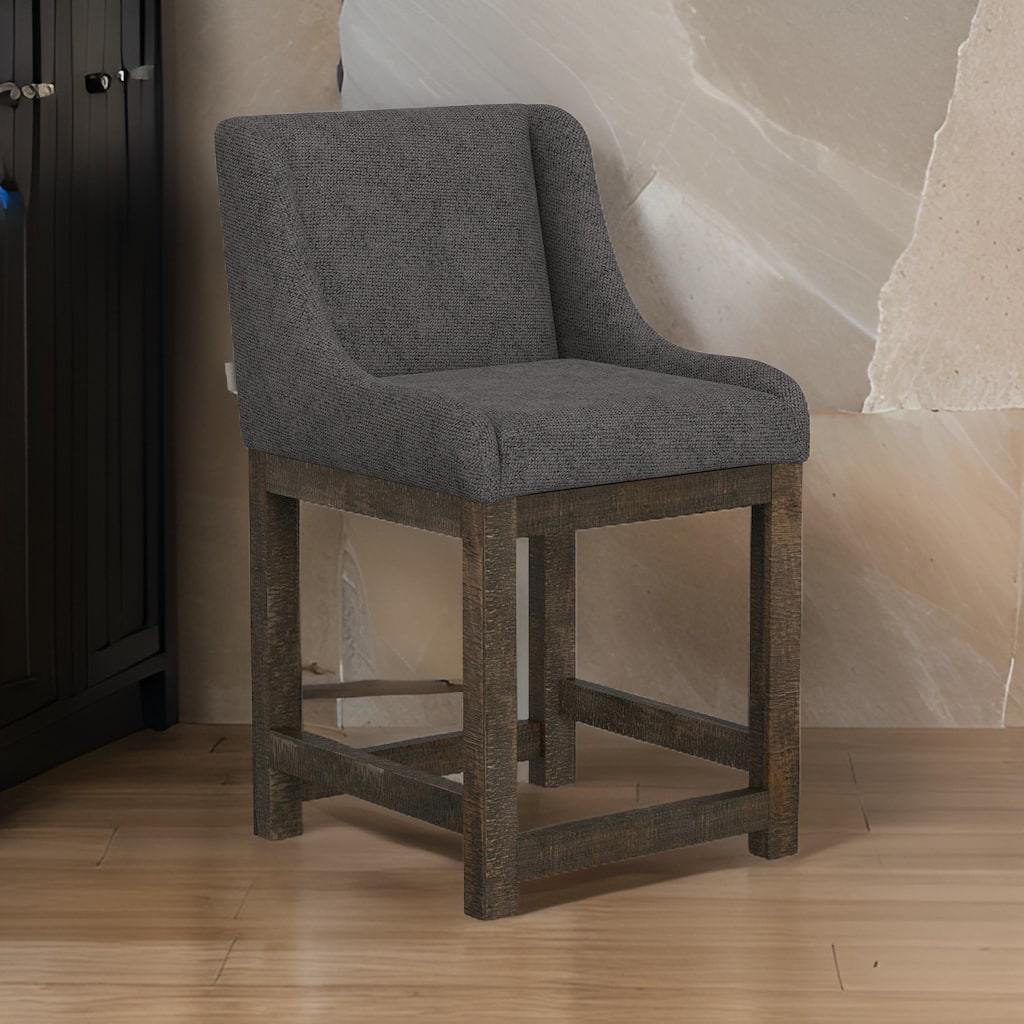 Lamy Counter Height Chair, Curved Arms, Compact, Rich Gray Polyester