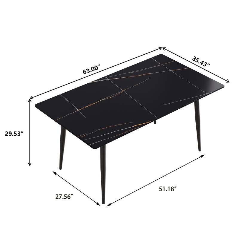 Rectangle Marble Dining Table Set for 6 With Metal Black Legs