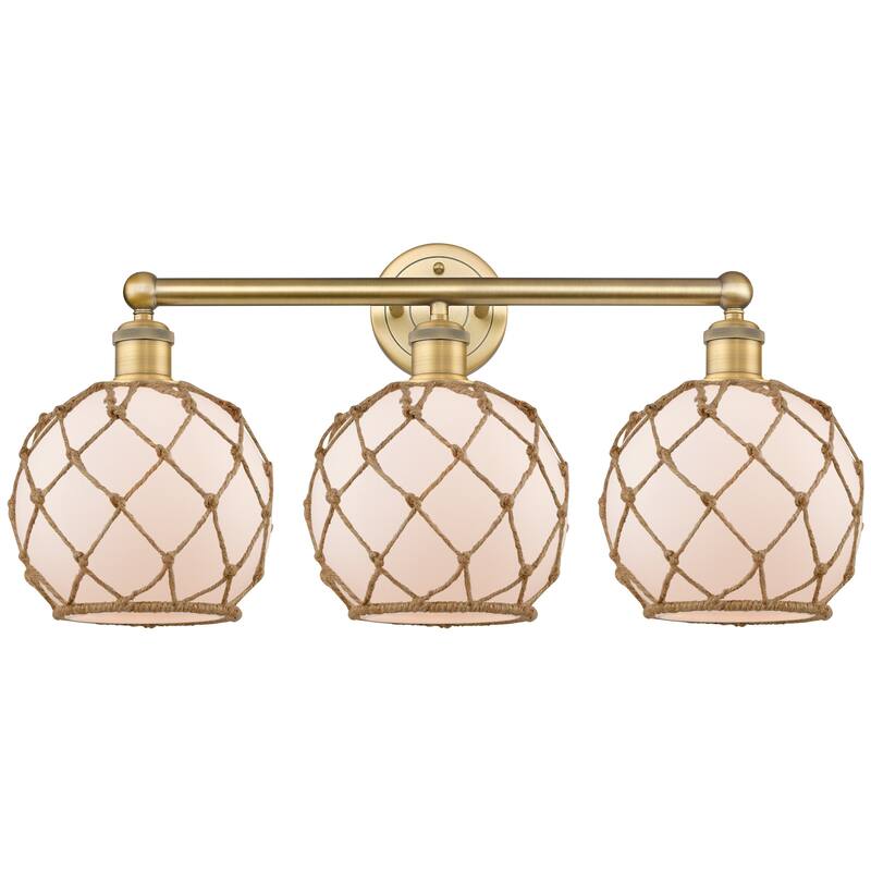 Innovations Lighting 616-3W-13-26 Farmhouse Rope Vanity Farmhouse Rope - Brushed Brass / White Glass with Brown Rope