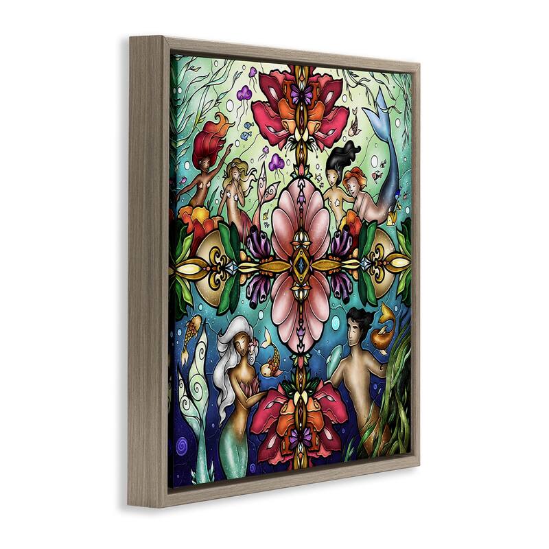 Stupell Detailed Stain Glass Style Mermaids Framed Floater Canvas Wall Art Design By Mandie Manzano