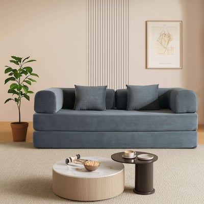 Modern Minimalist Compressed Corduroy Upholstered Convertible Two-Seater Sofa Bed with External Metal Frame