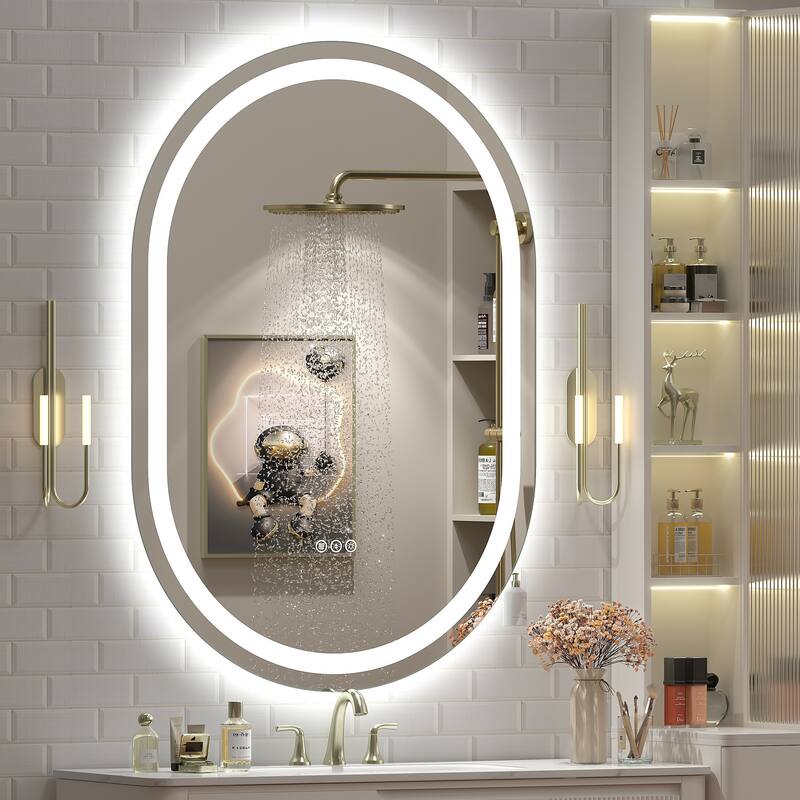 UL Certified Oval LED Lighted Anti-fog Wall Bathroom Vanity Mirror - 40"x28" - Front and back light