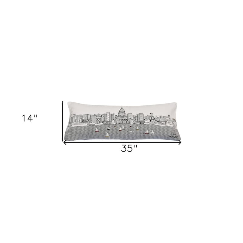 HomeRoots 35" White Madison Daylight Skyline Lumbar Decorative Pillow