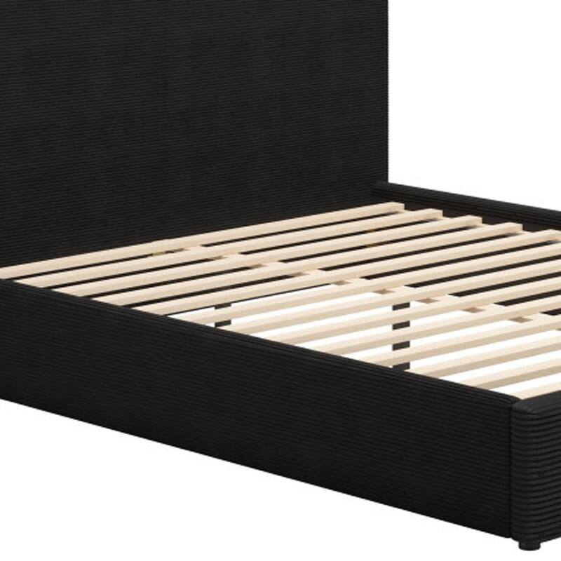 HomeRoots Black Ribbed Texture Velvet Upholstered Queen Bed Frame