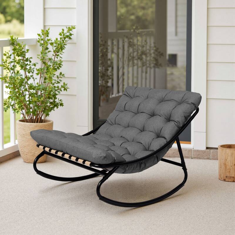 Outdoor Patio Scoop Rocking Lounge Chair with Cushions
