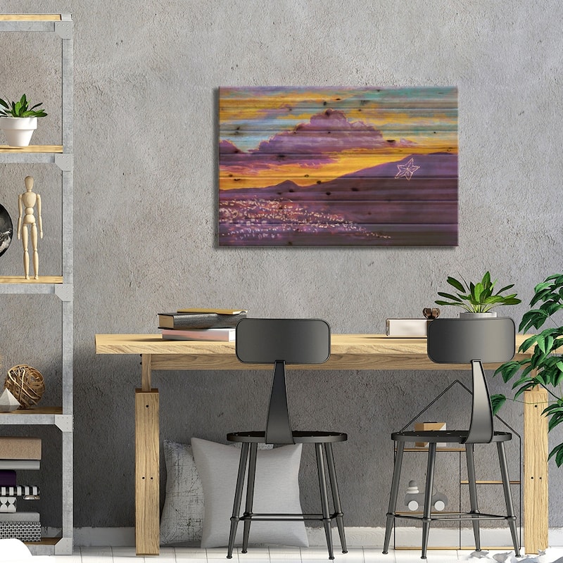 El Paso Star On The Mountain Print On Wood by Candy Mayer - Multi-Color