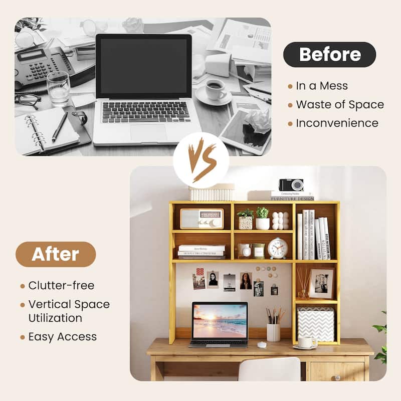 Costway Desktop Bookshelf Desk Storage Hutch with 7 Open Cubbies & 3 - See Details